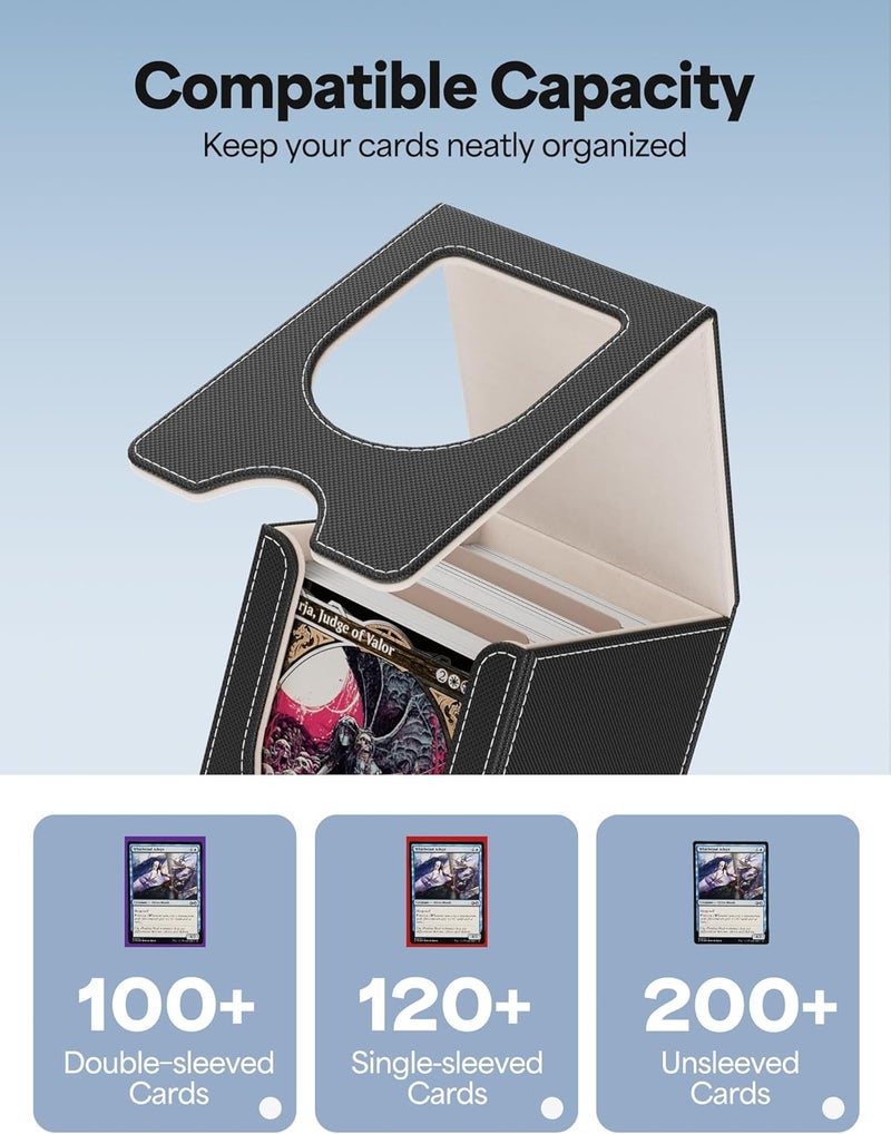 banloga Card Deck Box for MTG Commander, Card Case Holds 100+ Double-Sleeved Cards, Magic Card Box Fits for TCG/PTCG/CCG Card with 2 Dividers (Black&Gold) - Image 2